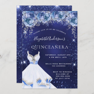 Invitation Bouteilles bleu parties scintillant Quinceanera