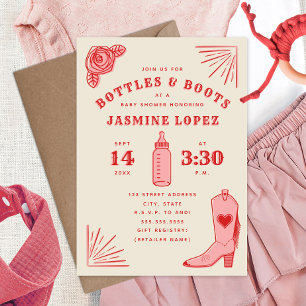 Invitation Bouteilles & Bottes Baby shower fille