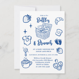 Invitation Bouteilles & Brunch Gribouillage Garçon Bleu Baby