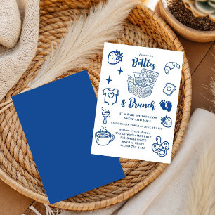 Invitation Bouteilles & Brunch Gribouillage Garçon Bleu Baby