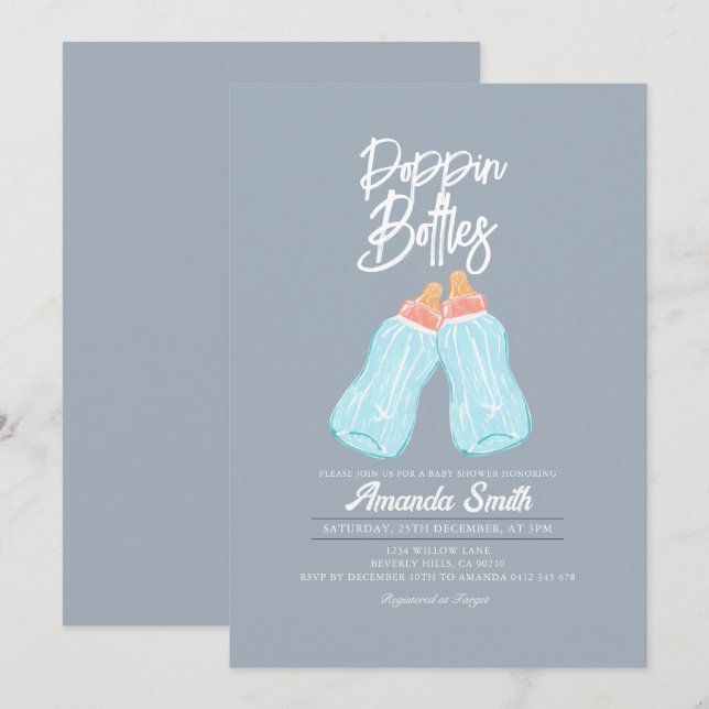 Invitation Bouteilles de Baby shower Blue Grey (Devant / Derrière)