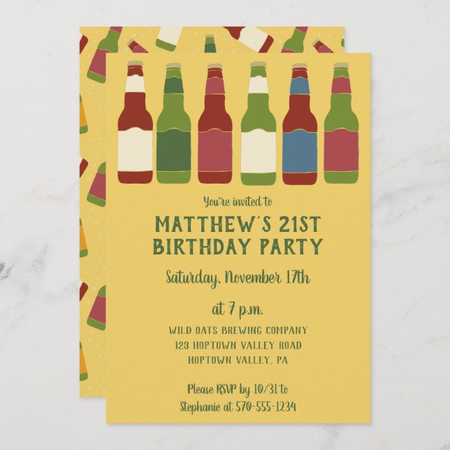 Invitation Bouteilles de bière Graphisme Personnalisé Anniver (Devant / Derrière)