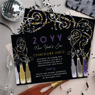 Invitation Bouteilles de Bubbly violet tournoie la fête de la