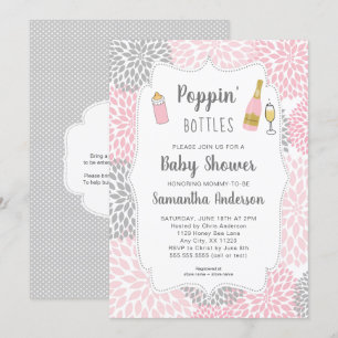 Invitation Bouteilles de Poppin' Baby shower floral gris rose