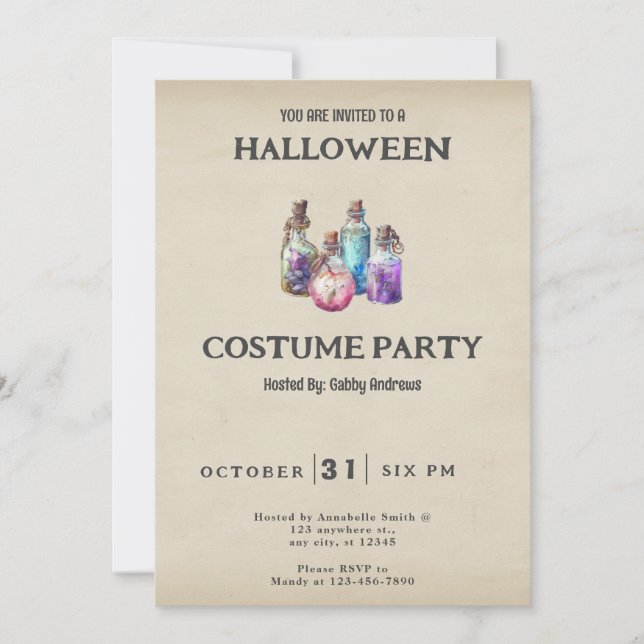 Invitation Bouteilles de potion Bouteilles de sort Halloween  (Devant)