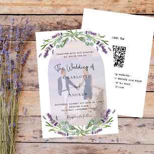 Invitation Bouteilles en arche de lavande QR RSVP mariage de 