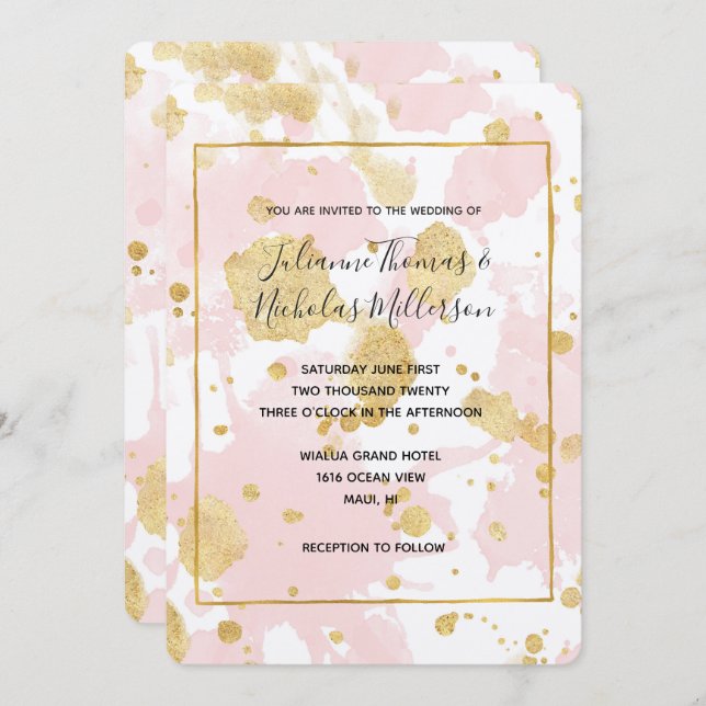 Invitation Bouteilles en or rose pâle Abstraites (Devant / Derrière)