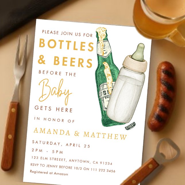 Invitation Bouteilles et bières Baby shower Décontracté (Bottles and Beers Coed Casual Baby Shower Invitation)
