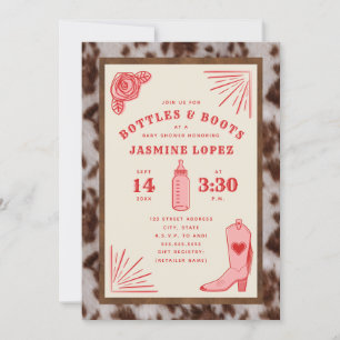 Invitation Bouteilles et Bottes Baby shower de la vachette