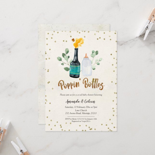 Invitation Bouteilles Poppin Genre Neutral Baby shower Coed (Devant/Arrière en situation)