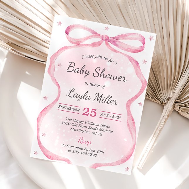 Invitation Boutique Baby shower Bow rose (Créateur téléchargé)