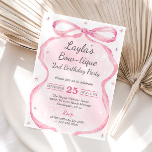Invitation Boutique Bow rose 2e fête d'anniversaire