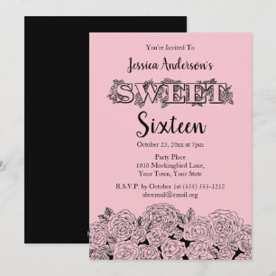 Invitation Boutique Parisienne Pink Rose noir Sweet sixteen