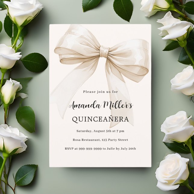Invitation Bouton beige élégant Quinceanera (Créateur téléchargé)