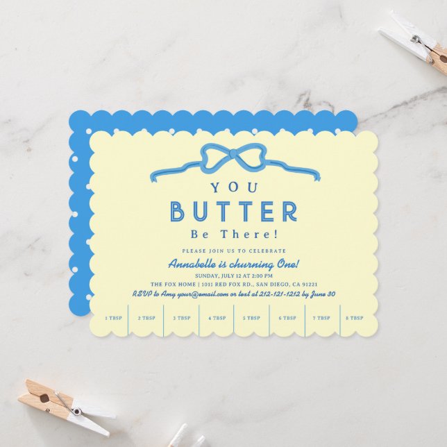 Invitation Bouton Bleu Be There 1er Anniversaire (Devant/Arrière en situation)
