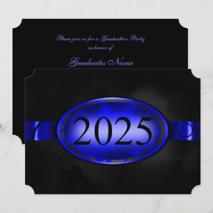 Invitation Bouton bleu et noir floral 2025 Graduation Party