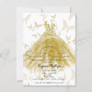 Invitation Bouton Danse Or Robe Étincelle Douce 16 Partie