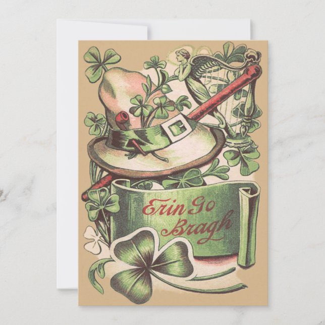 Invitation Bouton de shamrock Chapeau Pipe Shillelagh (Devant)