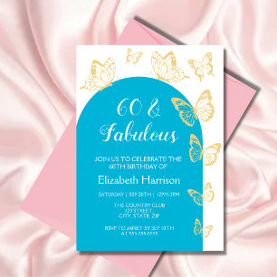 Invitation Bouton d'or bleu chic Fabuleux Anniversaire