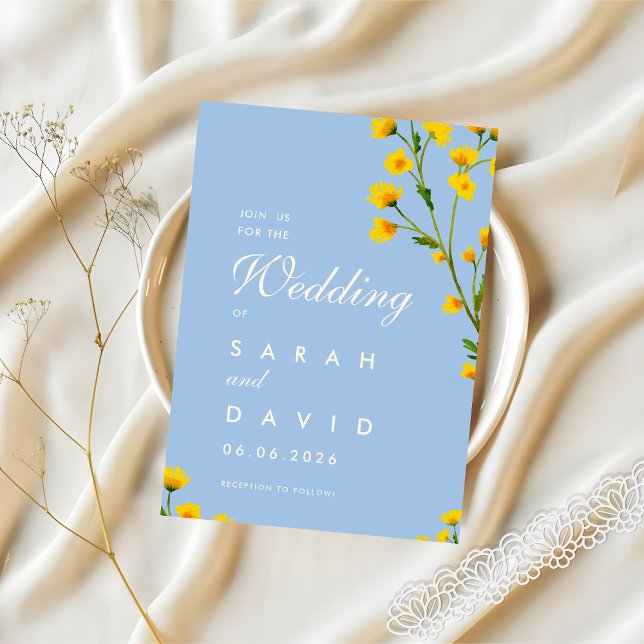Invitation Bouton d'or bleu et jaune mariage modifiable (Créateur téléchargé)
