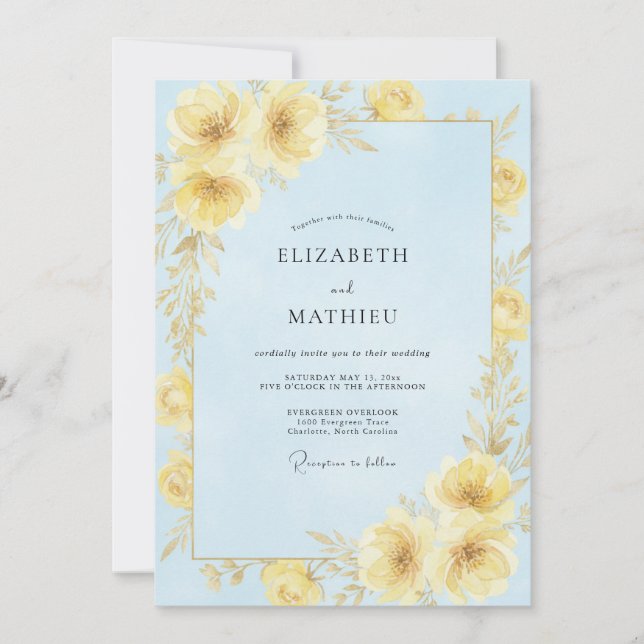 Invitation Bouton d'or Ranunculus Sage Mariage (Devant)