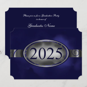 Invitation Bouton floral bleu et argent 2025 Graduation Party