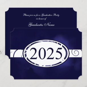 Invitation Bouton floral bleu et blanc 2025 Graduation Party