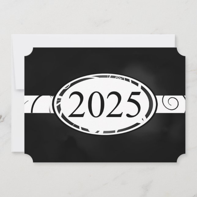 Invitation Bouton floral noir et blanc 2025 Card (Devant)