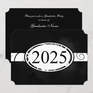 Invitation Bouton floral noir et blanc 2025 Graduation Party