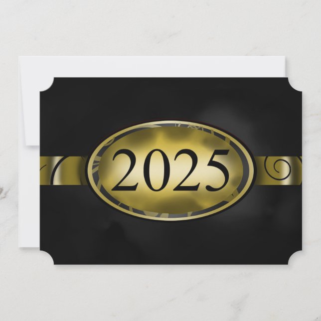 Invitation Bouton floral noir et or 2025 Card (Devant)