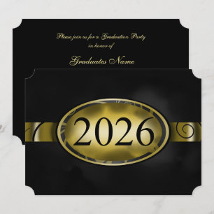 Invitation Bouton floral noir et or Fête de fin d'études 2026