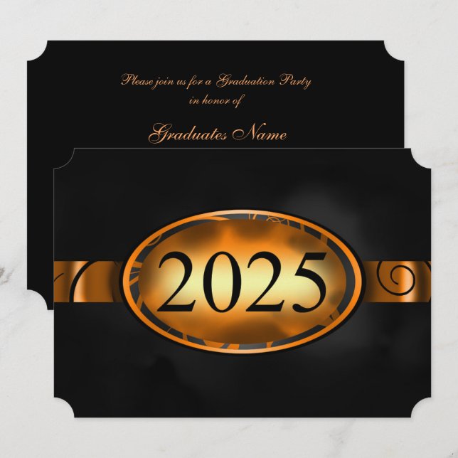 Invitation Bouton Floral orange et noir 2025 Graduation Party (Devant / Derrière)