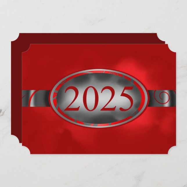 Invitation Bouton floral rouge et argent 2025 Graduation Part (Devant / Derrière)