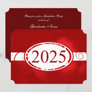 Invitation Bouton floral rouge et blanc 2025 Graduation Party