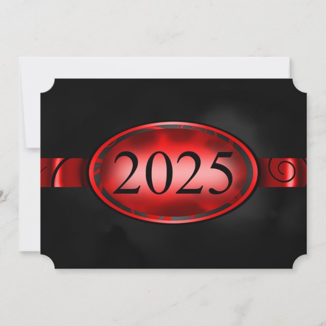 Invitation Bouton floral rouge et noir 2025 Card (Devant)