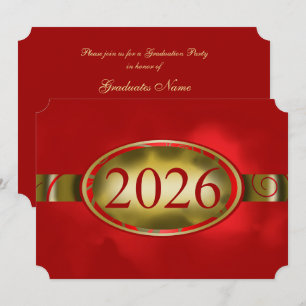 Invitation Bouton floral rouge et or Fête de fin d'études 202