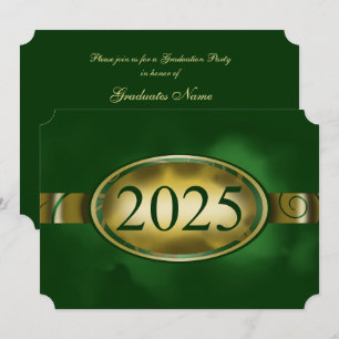 Invitation Bouton Floral Vert et Or 2025 Graduation Party