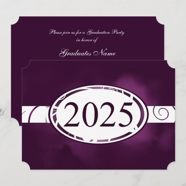 Invitation Bouton Floral violet et blanc 2025 Graduation Part (Devant / Derrière)