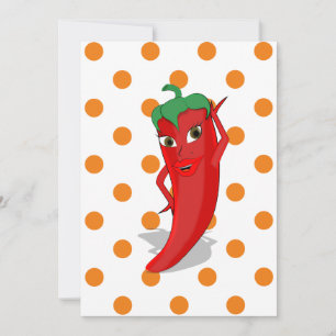 Invitation Bouton Pois orange rouge Hot Pepper Diva Orange In