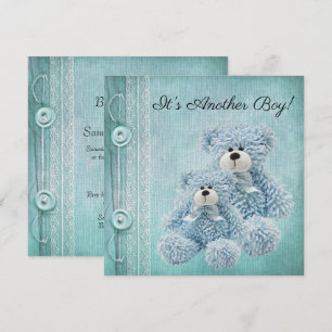 Invitation Bouton vintage, dentelle et Nounours saupoudrage b