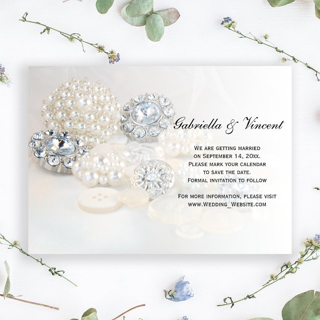 Invitation Boutons de diamant perle blanche Mariage Enregistr (Créateur téléchargé)