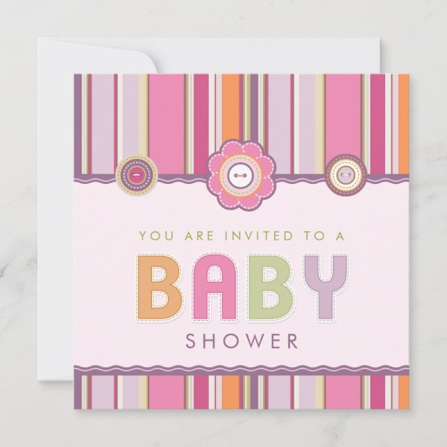 Invitation Boutons Retro Boutons Baby shower rose (Devant)