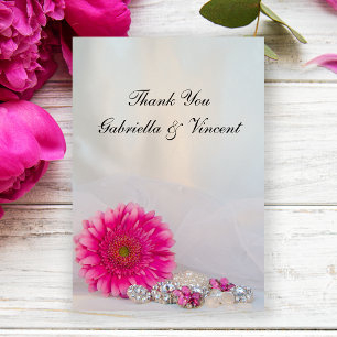 Invitation Boutons rose Gerber Daisy Mariage Merci Note