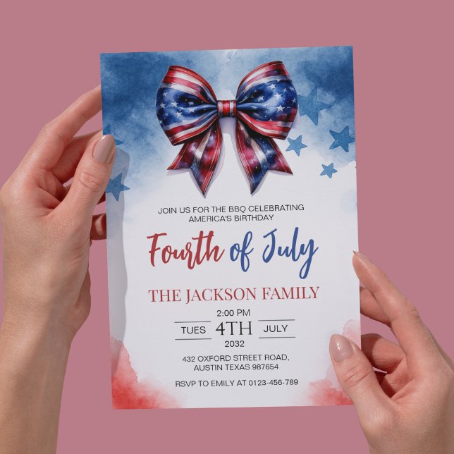 Invitation Bow 4 juillet parti patriotique (Créateur téléchargé)