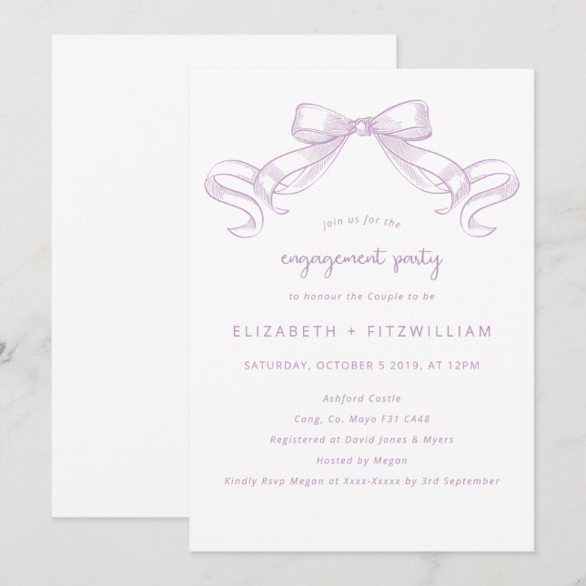 Invitation Bow à croquis romantique | Lilac (Devant / Derrière)