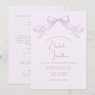 Invitation Bow à croquis romantique   Mariage avant Lilac + a
