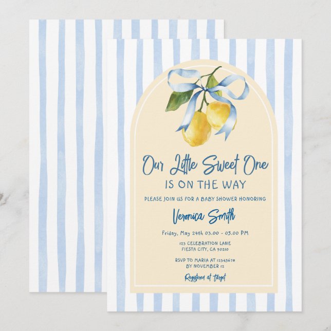 Invitation Bow A Sweet Little One Citron Citron Baby Shower (Devant / Derrière)