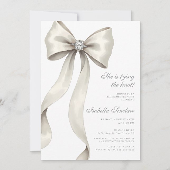 Invitation Bow and Ring Elle noue le noeud Bachelorette (Devant)