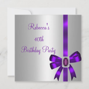 Invitation Bow bijoux violet argenté 40e anniversaire élégant