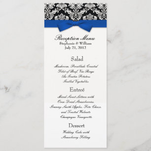 Invitation Bow bleu avec menu de réception Mariage damassé